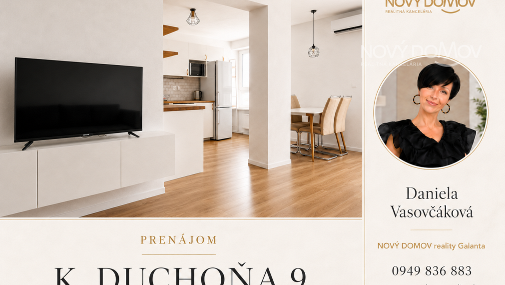 PRENÁJOM | ELEGANTNÝ 2-IZBOVÝ BYT S PARKOVANÍM – GALANTA, WEST