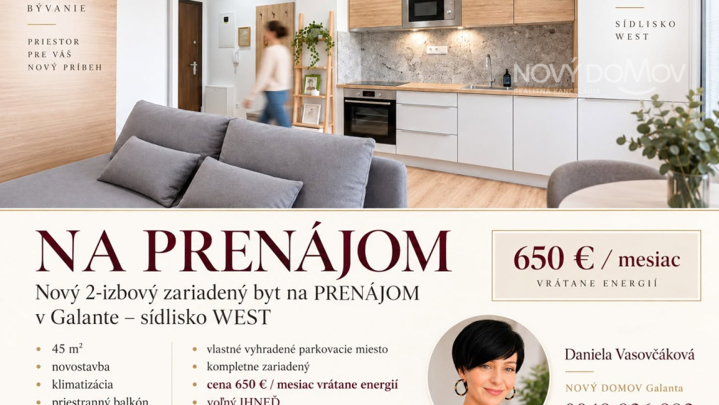 PRENÁJOM | Nový 2-izbový byt | Galanta WEST | parkovanie