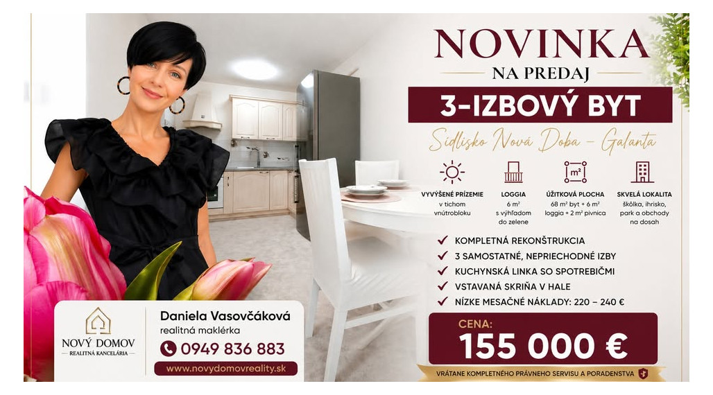 Kompletne zrekonštruovaný 3-izbový byt, Galanta - Nová Doba