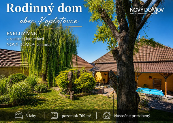 IHNEĎ OBÝVATEĽNÝ | Rodinný dom s garážou a záhradou – Koplotovce