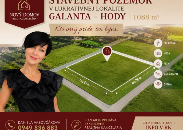 Stavebný pozemok v lokalite Galanta – Hody | 1088 m²