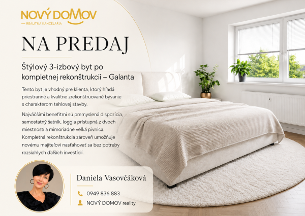 Štýlový 3-izbový byt po kompletnej rekonštrukcii – Galanta