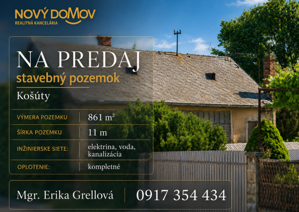 PRIPRAVENÝ STAVEBNÝ POZEMOK V OBCI KOŠÚTY – 861 m²