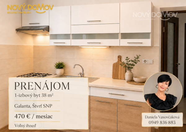 PRENÁJOM | 1-izbový byt 38 m² – Galanta, Štvrť SNP