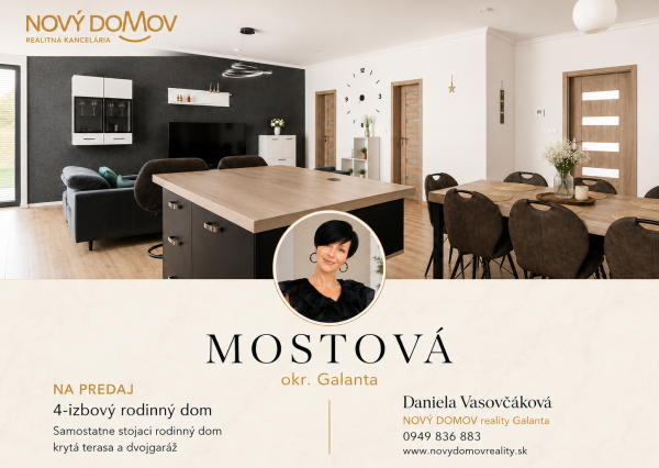MOSTOVÁ, okr. GALANTA - 4 izbový RD s dvojgarážou