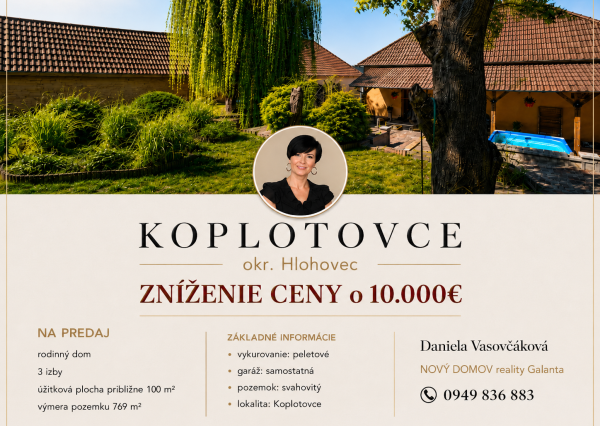 Pokles ceny o 10.000€  | Rodinný dom s garážou a záhradou – Koplotovce