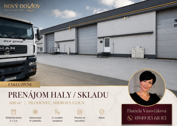 HLOHOVEC – prenájom haly/skladu 600 m², Mierová ulica