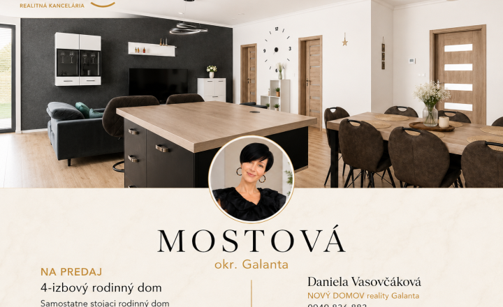 MOSTOVÁ, okr. GALANTA - 4 izbový RD s dvojgarážou