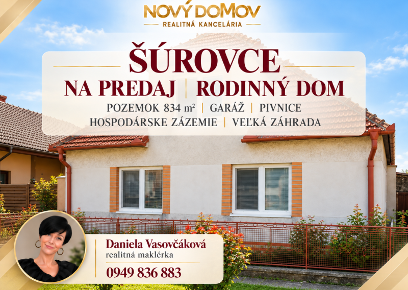 ŠÚROVCE – 5-izbový rodinný dom, pozemok 834 m²
